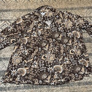 Kim Rogers Chocolate and Ivory Floral Blouse
